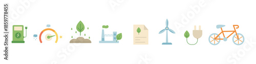 Collection of eco-friendly icons representing sustainable energy and environmental protection