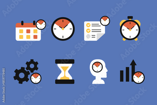 Time management icons collection for business and productivity concepts