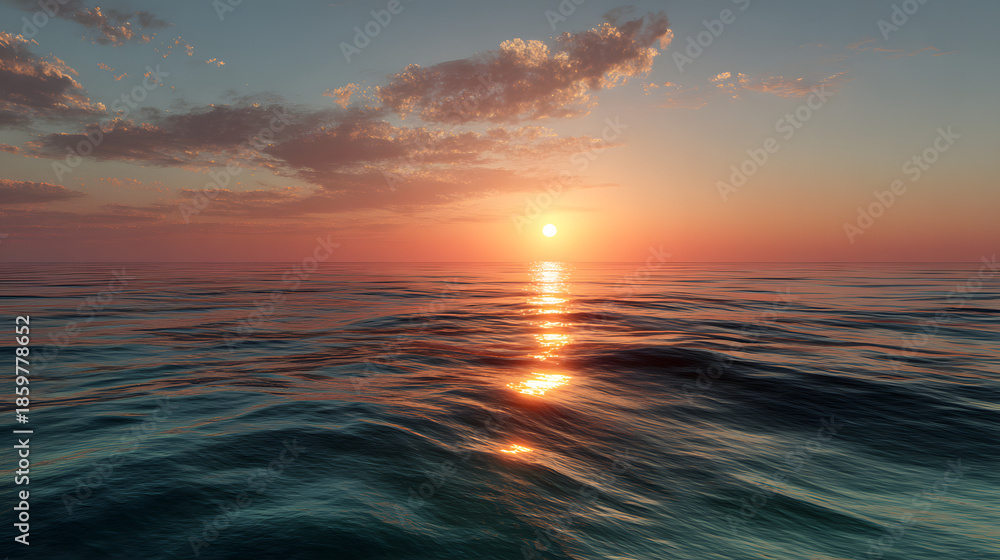 Obraz premium Simple sunset over flat ocean line with soft glow 