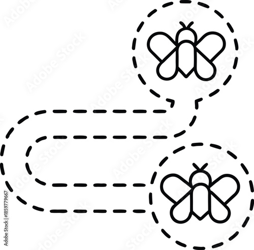 pollinator transit route line art vector illustration on transparent background