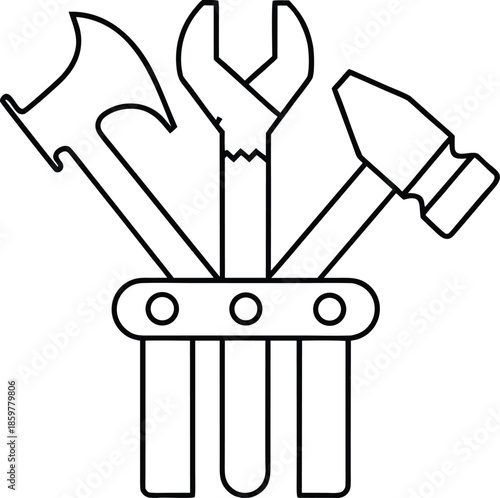 repair caf toolkit line art vector illustration on transparent background