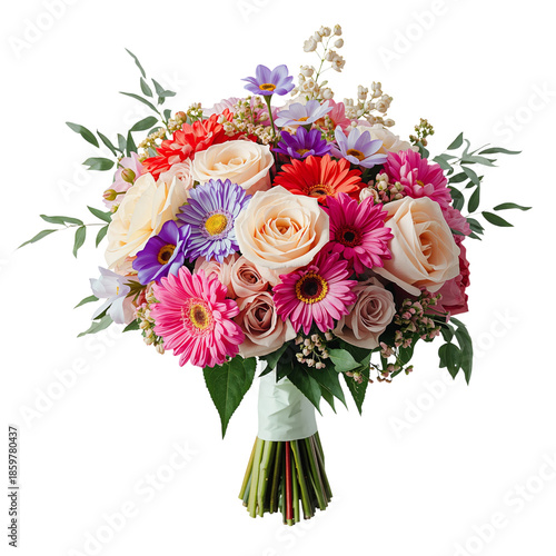 Bright Flower Bouquet With Various Blooms Arranged Neatly for Gifting or Deco...