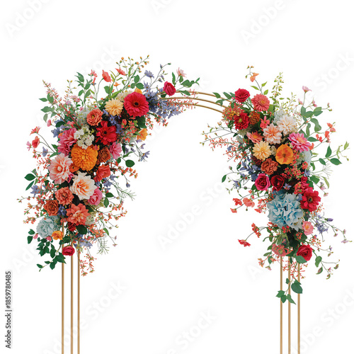 Floral Arch Decoration With Colorful Flowers for an Outdoor Event in Bright S...