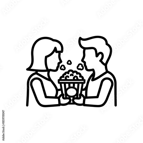Couple sharing popcorn while looking at each other happily  