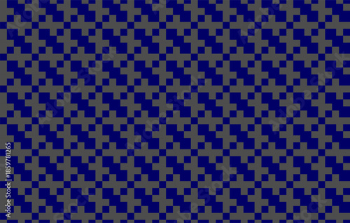 Seamless geometric pixel pattern in deep navy blue and dark gray tones. Modern abstract background with stepped shapes, textiles, wallpaper, packaging, branding, web, digital design projects
