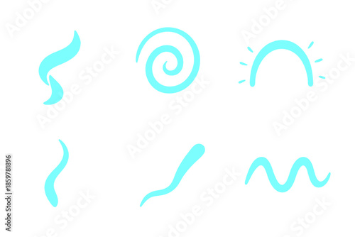 Mystical Energy Icons. Solid style icons of mystical energy flows in : glowing ribbon, prism swirl, radiant arc, ethereal filament