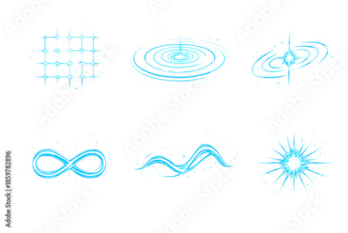 Light Resonance Icons. Solid style icons of Light Resonance: glowing grid, sound ripple, echo flare, bright loop, radiant wave,