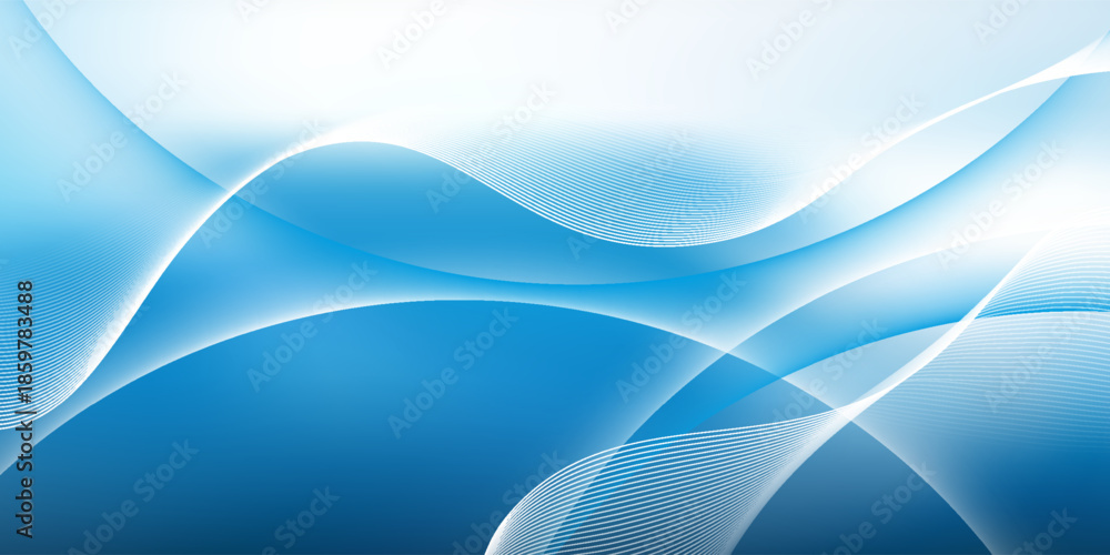 Obraz premium A light blue background with waves and soft lines that move in a simple and calm manner, creating a professional and modern atmosphere.