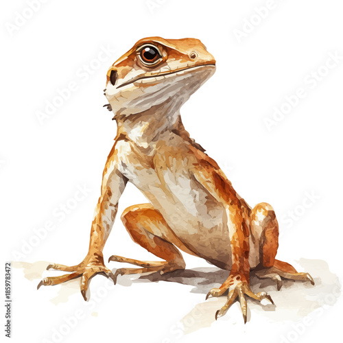 Lizard Hunting, illustration watercolor artwork with subtle gradients and elegant contours, isolated on a white background.