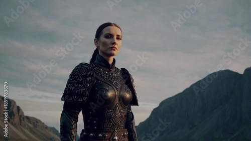 Wallpaper Mural A woman in a black costume stands in front of a mountain Torontodigital.ca