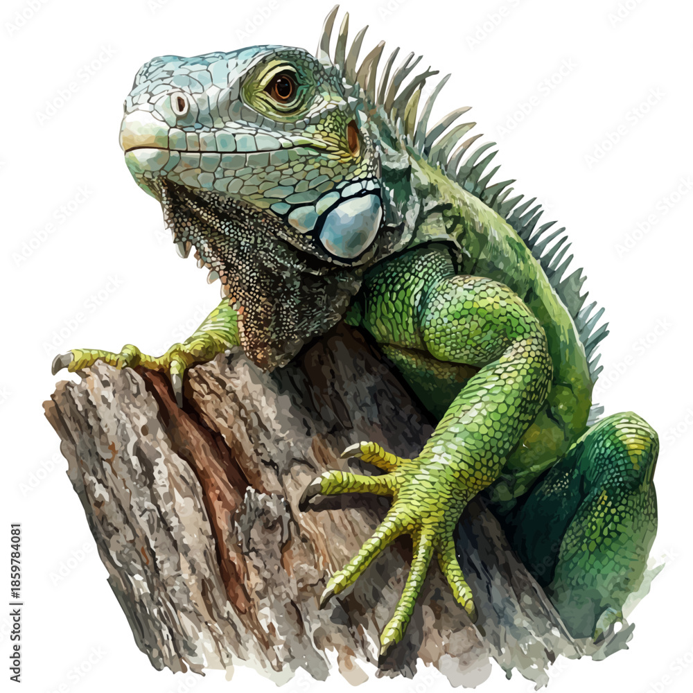 Fototapeta premium watercolor of Iguana Climbing illustration, isolated on a white background.