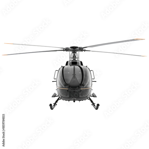 Helicopter in Front View With Rotor Blades Ready to Spin for Takeoff at an Ai...