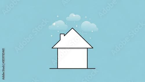 A white house with clouds and stars on a blue background, symbolizing dreams and aspirations