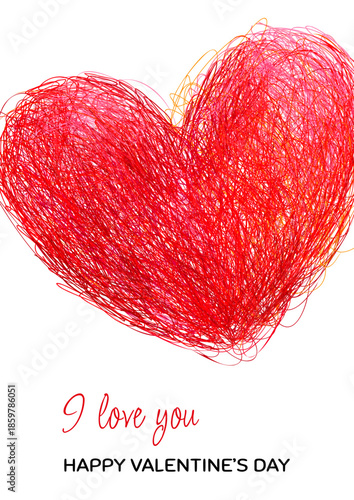 Valentine Day vector card. Hand drawn pen doodle hearts