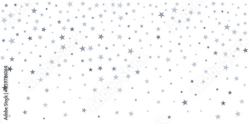 Silver stars vector background, sparkling Christmas confetti falling isolated on white. magic shining flying stars glitter backdrop, sparkle border