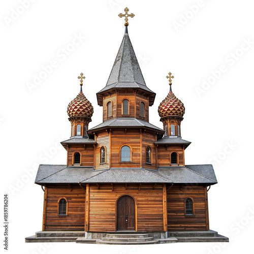 Beautiful Church With Colorful Domes Located in a City Square During Daylight...