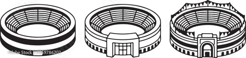 Vector outline illustrations of stadium and amphitheater designs. ideal for sports, entertainment, events, and architectural design concepts.