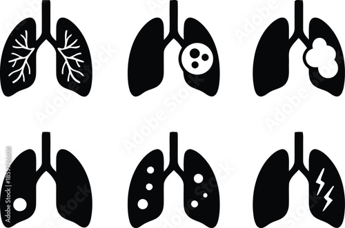Lungs In Black Silhouette Over Transparent Backdrop Illustrating Organ Health And Disease States Including Healthy Tissue Infections Tumors And Various Pulmonary Ailments