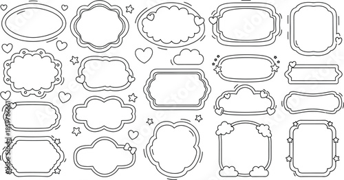 Collection of Decorative Outlined Frames and Borders with Cute Elements