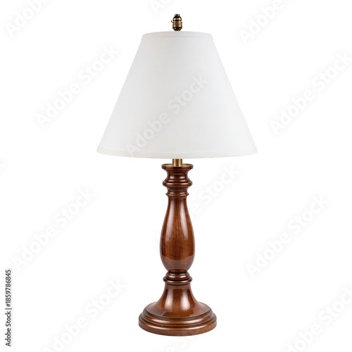 Light Shining From a Table Lamp With a Wooden Base and Fabric Shade