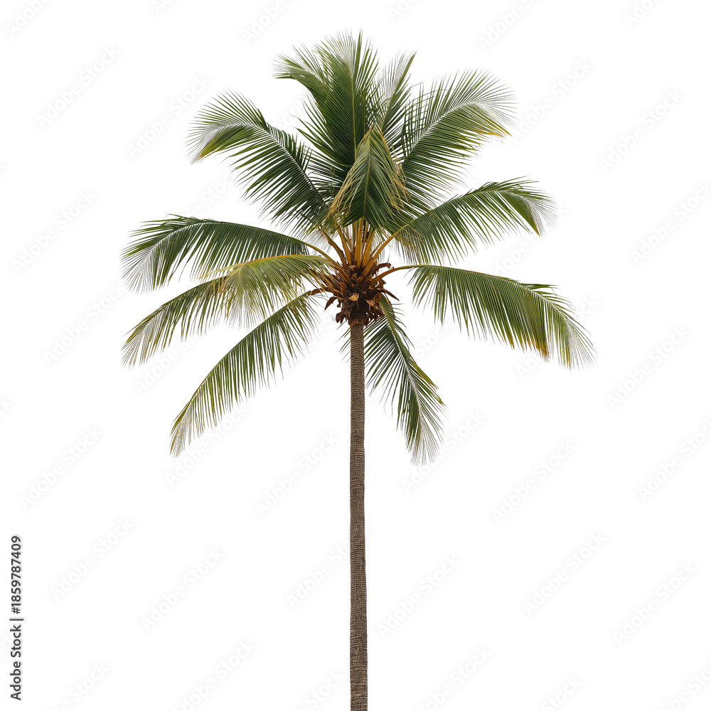 Obraz premium Tall Palm Tree With Green Leaves Standing Under Bright Sunlight in Tropical Setting