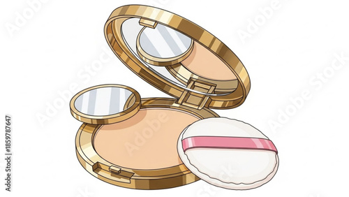 Luxurious gold compact makeup case with puff and mirror, perfect for on the go beauty routine