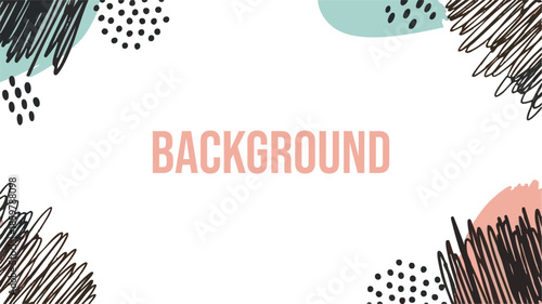 Modern Minimalist Background with Hand-Drawn Black Scribbles, Artistic Dots and Soft Pastel Shapes