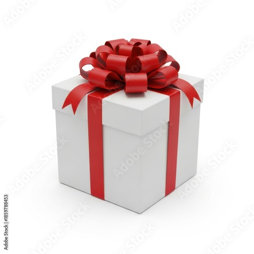 Gift box with red bow isolated on white background