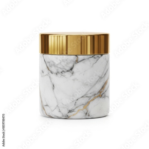 Marble jar with gold lid isolated on white background