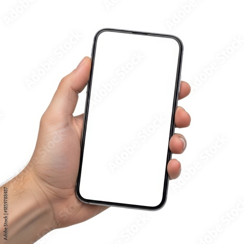 Hand holding smartphone isolated on white background