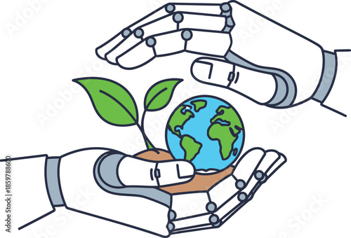 Robotic hands protecting plant .