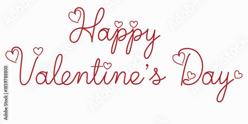 Romantic Happy Valentines Day elegant red script lettering with decorative hearts celebrating love and affection and togetherness