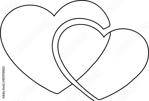 Two intertwined heart outlines representing everlasting love and romantic connection perfect for Valentine Day wedding designs and anniversaries