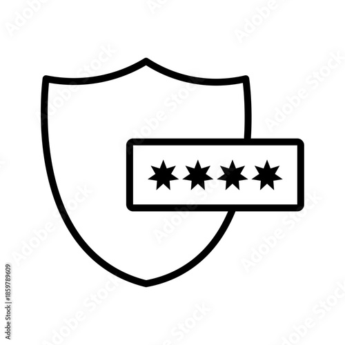 Privacy shield icon with lock, cybersecurity protection concept. Password Protection Icon. Security shield icon outline vector. Code lock. Scan encrypt