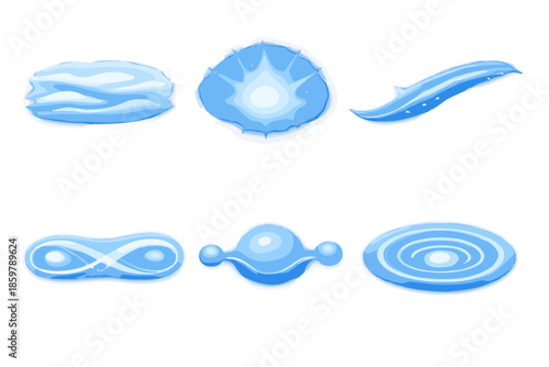 Subdued Icon Elements. Solid style icons of Subdued Expansion: fog line, sky bloom, flowing arc, luminous thread, soft node,