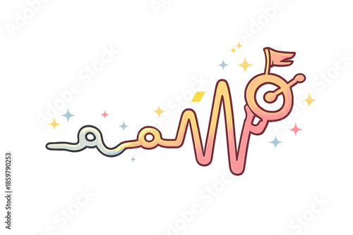 Smiling Heartbeat Graph. Doodle-style vector icon of a pulse graph, timeline line beating like a heart monitor, gentle waves