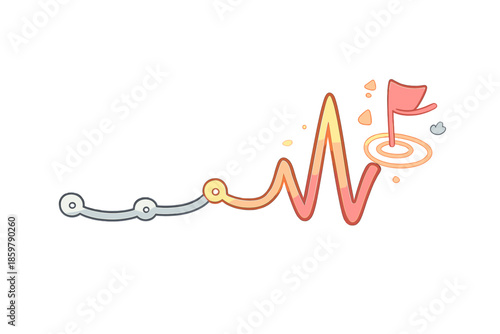 Smiling Heartbeat Graph. Doodle-style vector icon of a pulse graph, timeline line beating like a heart monitor, gentle waves
