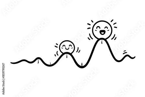 Animated Productivity Pulse. Doodle-style vector icon of a productivity pulse chart, timeline line bouncing with growing intensity