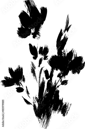 Expressive floral sumi-e ink brush art for artistic design