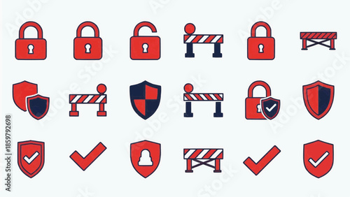 Security icons depicting various safety symbols and protected items on a clean background