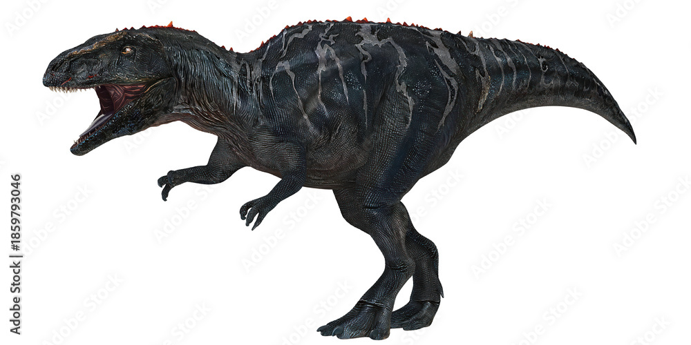 Fototapeta premium Roaring dinosaur against a white background.