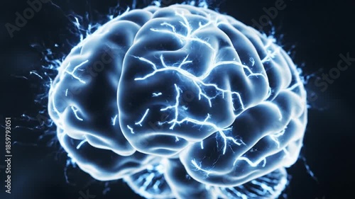 Conceptual illustration of a human brain with electrical energy and neural activity