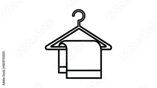 Simple black and white line drawing of a clothes hanger with a folded towel
