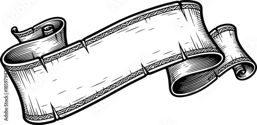 A scroll or banner parchment paper ribbon band in a vintage woodcut style
