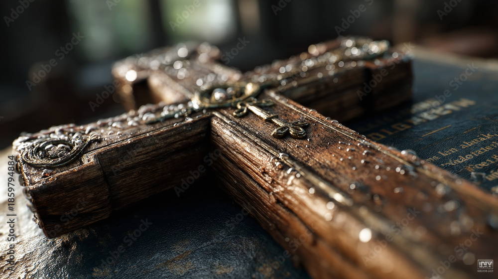 Fototapeta premium Cross and Bible: Divine Harmony