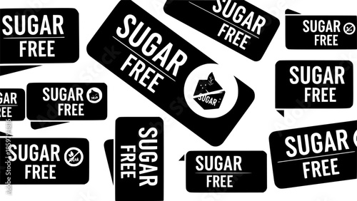 Colored sugar free labels on a white background
