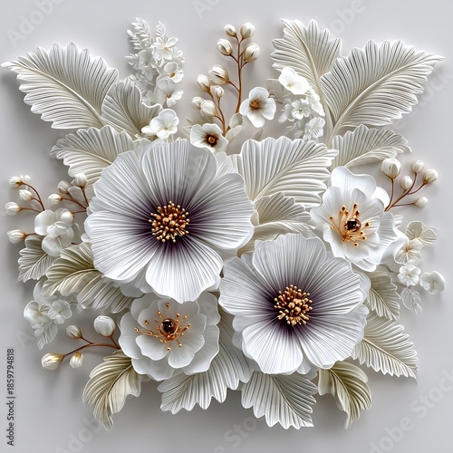 Elegant white floral paper background decorative high resolution image