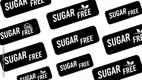 Colored sugar free labels on a white background
