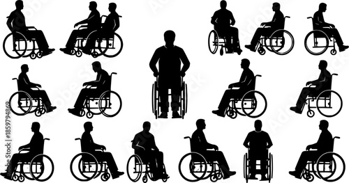 Various men silhouette in a wheelchair in vector format
