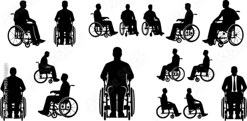 Various men silhouette in a wheelchair in vector format
